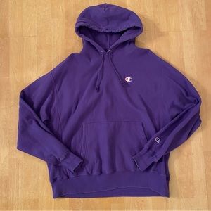 Champion Reverse Weave Hooded Sweatshirt Large Purple